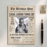 Newspaper Birthday News Funny Humorous Men 50th Invitation<br><div class="desc">Celebrate a milestone birthday in style with this vintage newspaper birthday invitation — the perfect choice for a 50th birthday party for men! Designed with a classic newspaper layout featuring a bold headline, central photo frame, and humorous “breaking news” style filler text, this invitation brings personality and charm to any...</div>