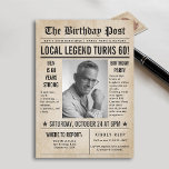 Newspaper Birthday News Funny Humorous Men 60th Invitation<br><div class="desc">Celebrate a milestone birthday in style with this vintage newspaper birthday invitation — the perfect choice for a 60th birthday party for men! Designed with a classic newspaper layout featuring a bold headline, central photo frame, and humorous “breaking news” style filler text, this invitation brings personality and charm to any...</div>