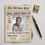 Newspaper Birthday News Funny Humorous Men 70th Invitation<br><div class="desc">Celebrate a milestone birthday in style with this vintage newspaper birthday invitation — the perfect choice for a 70th birthday party for men! Designed with a classic newspaper layout featuring a bold headline, central photo frame, and humorous “breaking news” style filler text, this invitation brings personality and charm to any...</div>