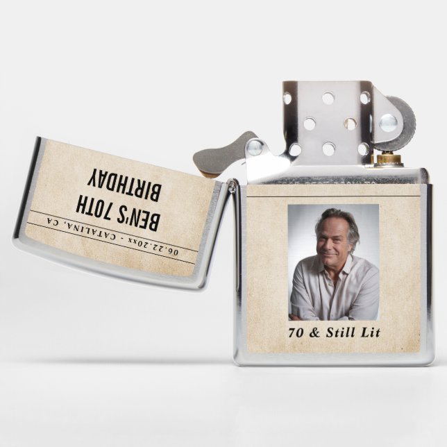 Newspaper Birthday News Funny Humorous Men 70th Zippo Lighter (Opened)