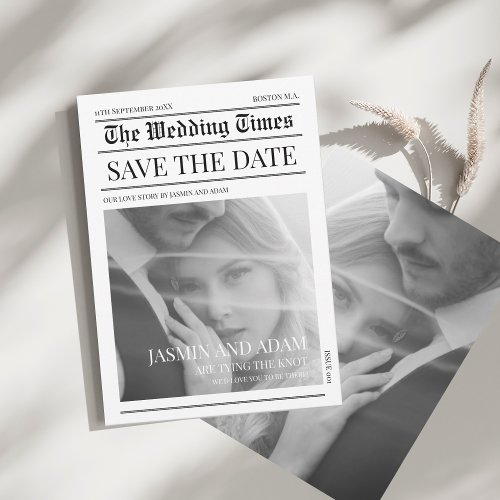 Newspaper Black and White Unique Photo Wedding Save The Date