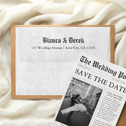 Newspaper Black &amp; White Modern Unique Wedding  Envelope