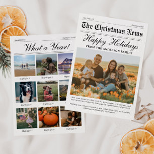 Newspaper Black & White Photo Christmas Card