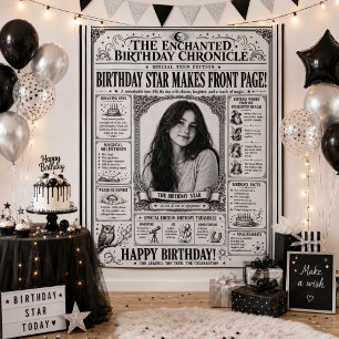  Newspaper Black & White Teen Girl Birthday Photo Tapestry
