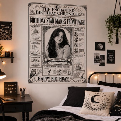Newspaper Black & White Teen Girl Birthday Photo Wall Decal