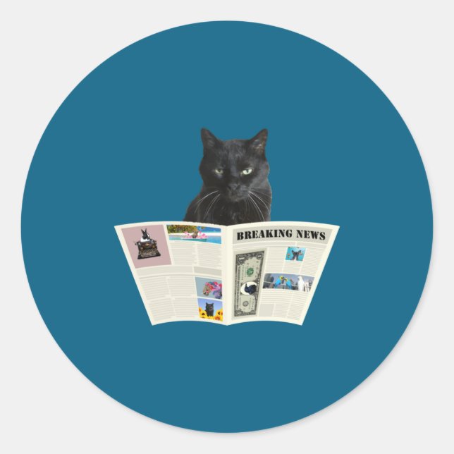 Newspaper Breaking News Black Cat Au Journal  Classic Round Sticker (Front)