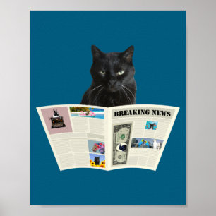 Newspaper Breaking News Black Cat Au Journal Poster