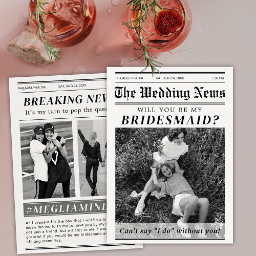 Newspaper Bridesmaid Maid Of Honor Proposal   Invitation