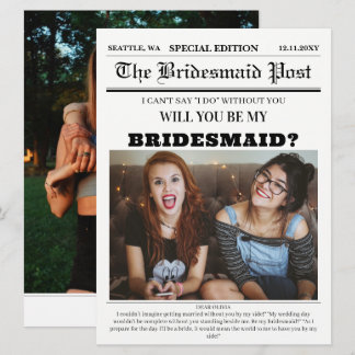 Newspaper Bridesmaid Proposal Card