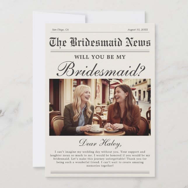 Newspaper Bridesmaid Proposal Card