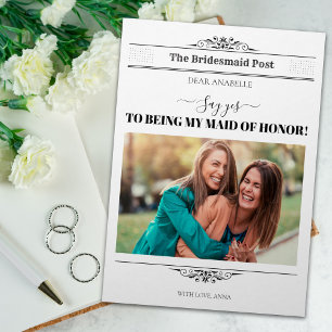 Newspaper Bridesmaid Proposal Retro Script Font Invitation