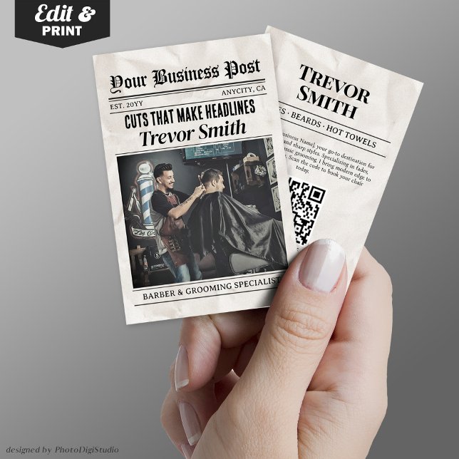 Newspaper Business Card, Barber & Grooming Stylist Calling Card (Newspaper Business Card, Barber & Grooming Stylist Calling Card)