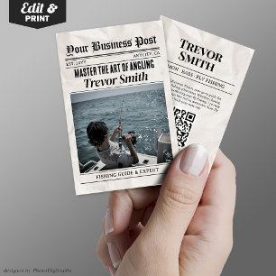 Newspaper Business Card, Fishing Guide Service Calling Card