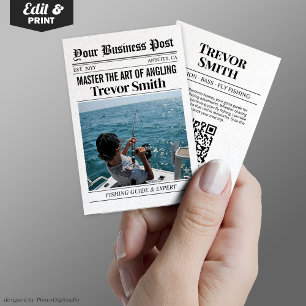 Newspaper Business Card, Fishing Guide Service Calling Card