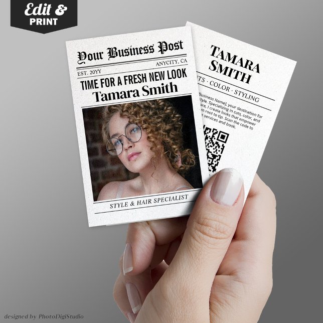 Newspaper Business Card, Hair Stylist Specialist Calling Card (Newspaper Business Card, Hair Stylist Specialist Calling Card)