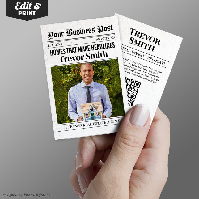 Newspaper Business Card,  Modern Real Estate Agent Calling Card (Newspaper Business Card,  Modern Real Estate Agent)