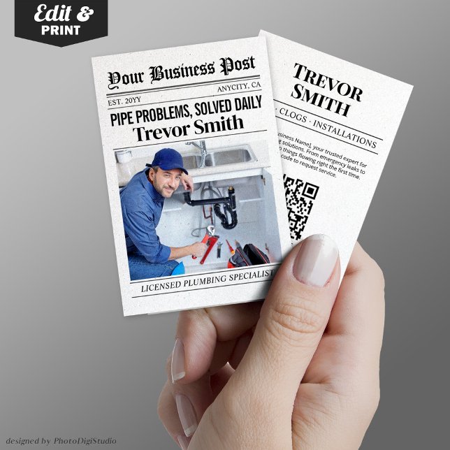 Newspaper Business Card, Plumber Plumbing Pro Calling Card (Newspaper Business Card, Plumber Plumbing Pro Calling Card)