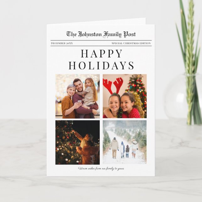 Newspaper Christmas Holiday Card with 4 photos (Front)