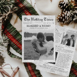 Newspaper Christmas Merry & Married 3 Photo Holiday Card<br><div class="desc">Announce your first Christmas together as newlyweds in style with this unique, newspaper-inspired “Merry & Married” Christmas card! Perfectly designed for couples celebrating their new life together, this card resembles a vintage newspaper cover, adding a touch of nostalgia and personalization. The front page features a bold headline that says “Merry...</div>