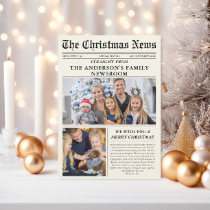 Newspaper Christmas Newsletter Photo Collage Holiday Card