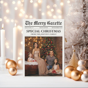 Newspaper Christmas Newsletter Photo Collage Holiday Card