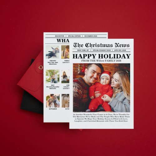 Newspaper Christmas Photo Collage Year in Review Holiday Card