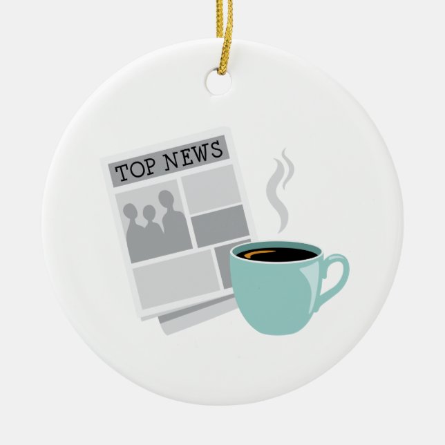 Newspaper & Coffee Ceramic Ornament (Front)