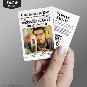 Newspaper Contact Flooring & Tile Contractor Calling Card