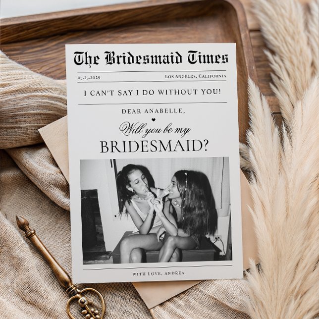 Newspaper Custom Photo Unique Bridesmaid Proposal Invitation (Creator Uploaded)