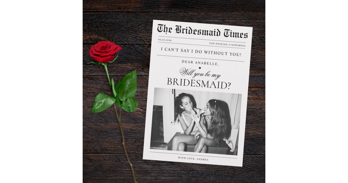 Newspaper Custom Photo Unique Bridesmaid Proposal Invitation