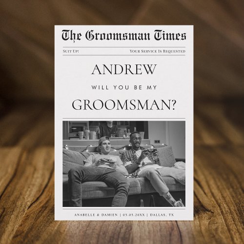 Newspaper Custom Photo Unique Groomsman Proposal Invitation