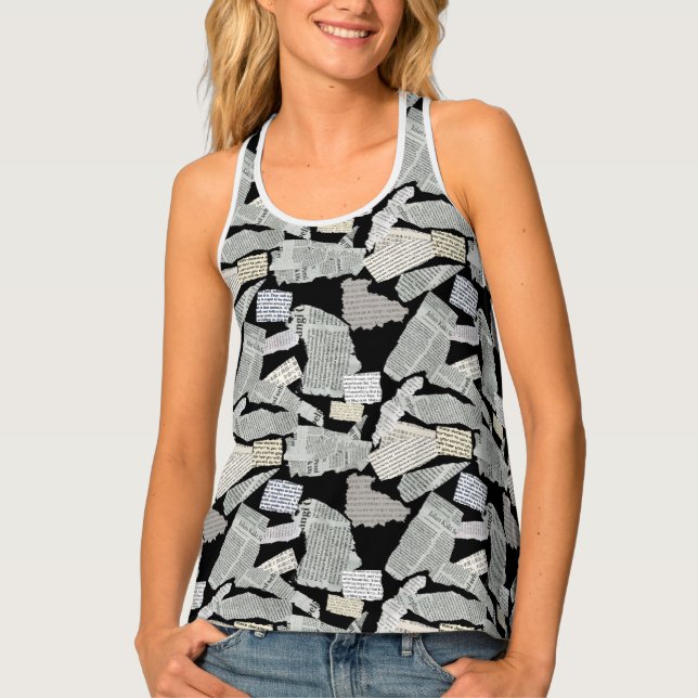 Newspaper Cutting Pattern 01x4.b Black Tank Top (Front)