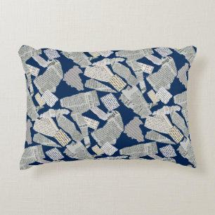 Newspaper Cutting Pattern 01x4.b DBlue Accent Pillow