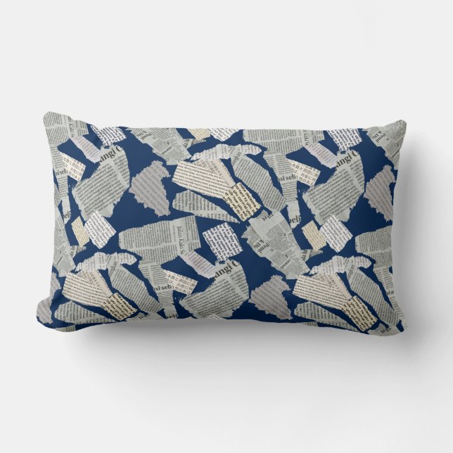 Newspaper Cutting Pattern 01x4.b DBlue Lumbar Pillow (Front)