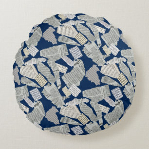Newspaper Cutting Pattern 01x4.b DBlue Round Pillow