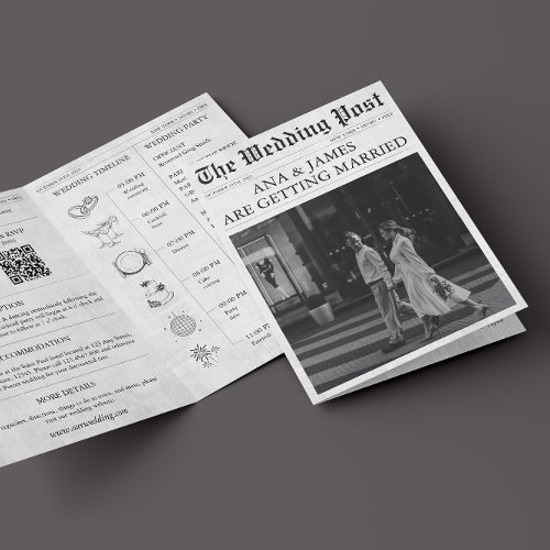 Newspaper Details Timeline QR All in One Wedding Invitation