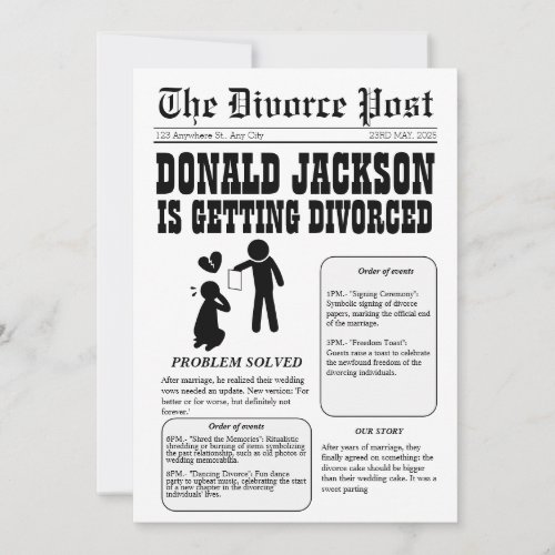 Newspaper divorce invite Problem solved QR code Invitation