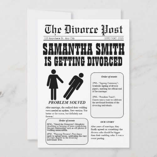 Newspaper divorce invite Problem solved QR code Invitation