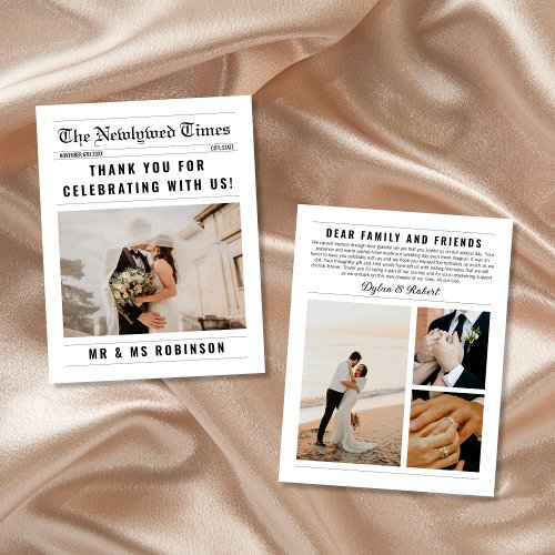 Newspaper Elegant Photo Collage Wedding Thank You