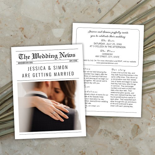 Newspaper Elegant Unique Photo Details Wedding Invitation