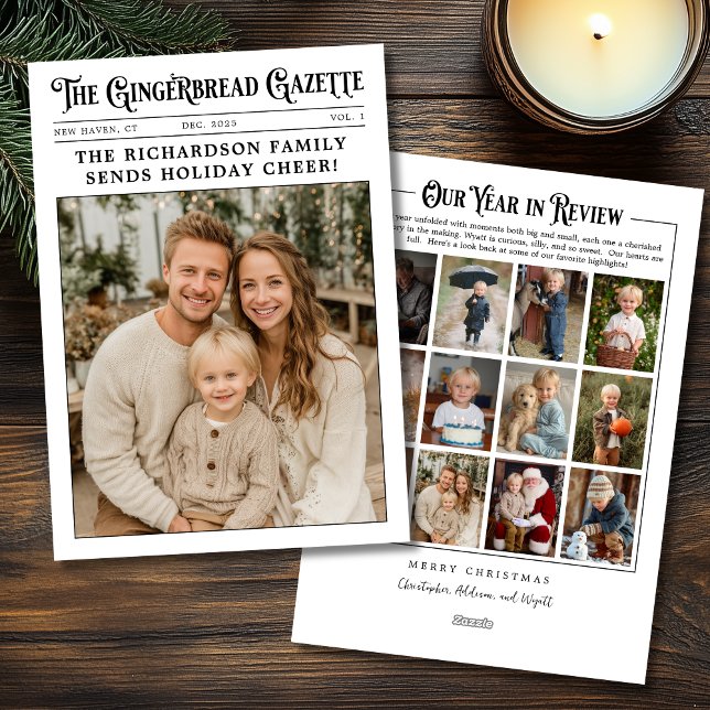 Newspaper Family Year in Review Photo Christmas Holiday Card (Newspaper Year in Review Photo Christmas Card | Front & Back)