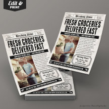 Newspaper Flyer, Retro Groceries Delivery Service
