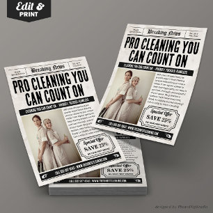 Newspaper Flyer, Retro Home Cleaning Services Flyer