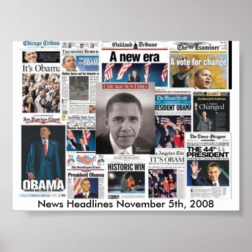 Newspaper front pages on November 5 2008 Poster