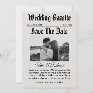 newspaper funny save the dates invitation