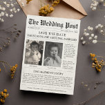 Newspaper Funny Unique Kids Save the Date Wedding  Invitation<br><div class="desc">Newspaper Save The Date Postcard with photos of a happy couple as kids and an exclusive story. This is a unique way to let your loved ones know that you are engaged and that they should save the date. The headline is: These kids are getting married! This way you can...</div>