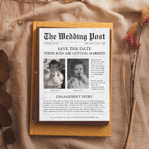 Newspaper Funny Unique Kids Save the Date Wedding  Postcard