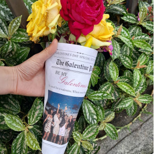 Newspaper Galentine Post Flower Bouquet Pink Lips Wrapping Paper Sheets