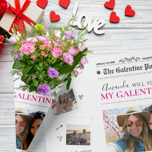 Newspaper Galentines Day Flower Bouquet Photo Lips Wrapping Paper Sheets