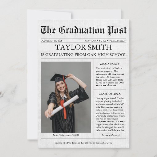 Newspaper Graduation Announcement Party Photo | Zazzle